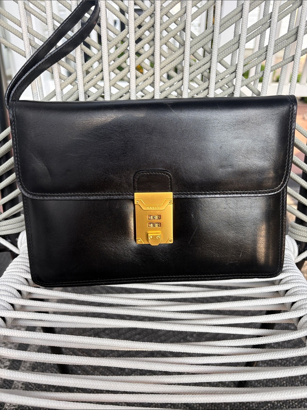 Bally Black Leather Wristlet with Gold-Tone Lock Unisex